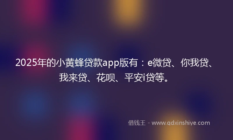 2025年的小黄蜂贷款app版有：e微贷、你我贷、我来贷、花呗、平安i贷等。