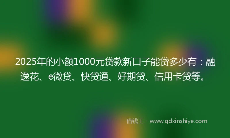 2025年的小额1000元贷款新口子能贷多少有：融逸花、e微贷、快贷通、好期贷、信用卡贷等。