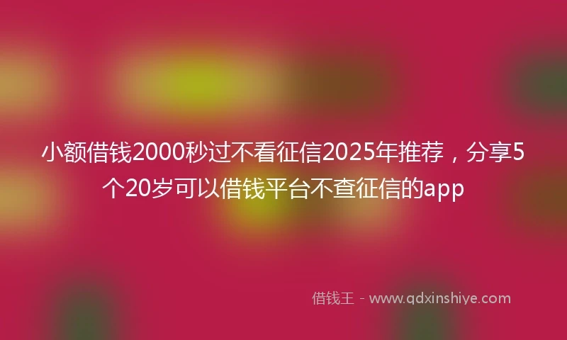 小额借钱2000秒过不看征信2025年推荐，分享5个20岁可以借钱平台不查征信的app