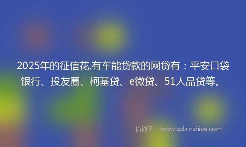2025年的征信花,有车能贷款的网贷有：平安口袋银行、投友圈、柯基贷、e微贷、51人品贷等。