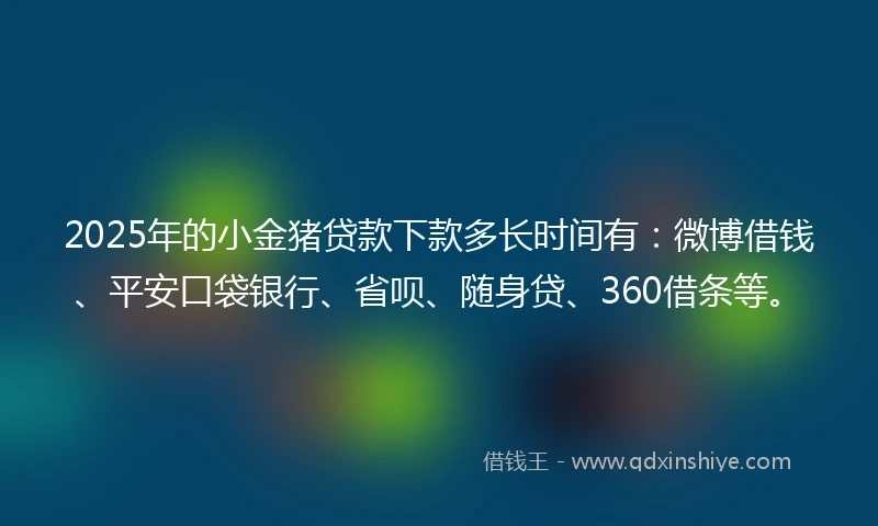 2025年的小金猪贷款下款多长时间有：微博借钱、平安口袋银行、省呗、随身贷、360借条等。