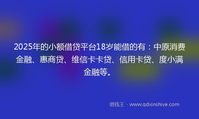 2025年的小额借贷平台18岁能借的有：中原消费金融、惠商贷、维信卡卡贷、信用卡贷、度小满金融等。