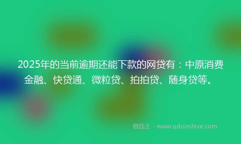 2025年的当前逾期还能下款的网贷有：中原消费金融、快贷通、微粒贷、拍拍贷、随身贷等。