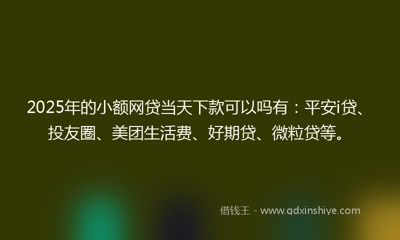 2025年的小额网贷当天下款可以吗有：平安i贷、投友圈、美团生活费、好期贷、微粒贷等。
