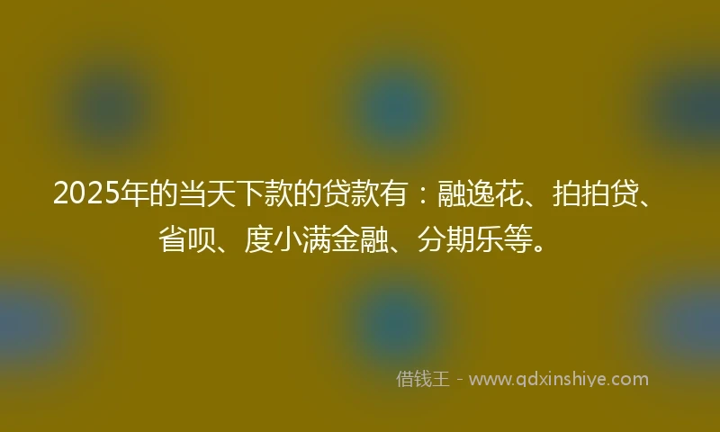 2025年的当天下款的贷款有：融逸花、拍拍贷、省呗、度小满金融、分期乐等。