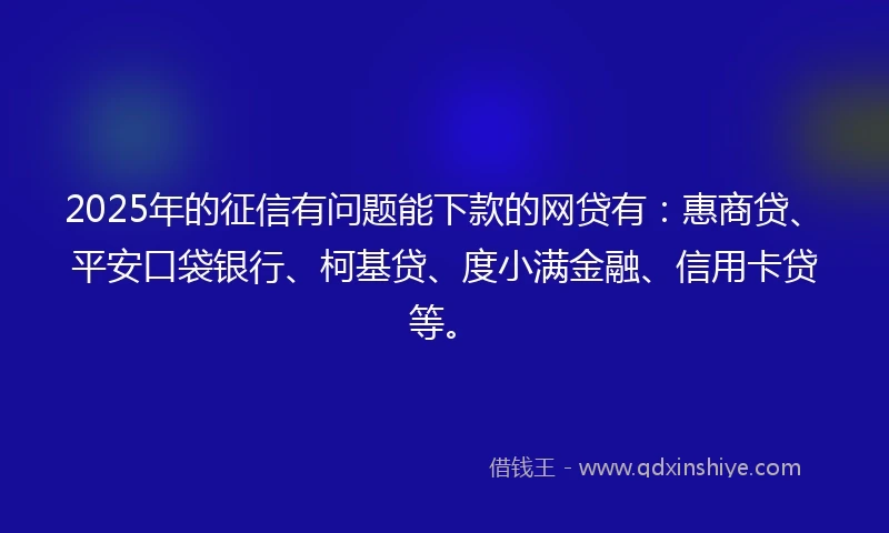 2025年的征信有问题能下款的网贷有：惠商贷、平安口袋银行、柯基贷、度小满金融、信用卡贷等。