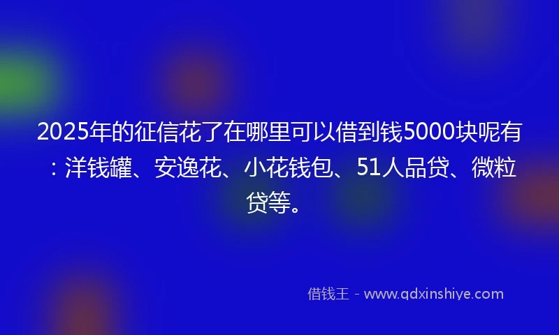 2025年的征信花了在哪里可以借到钱5000块呢有：洋钱罐、安逸花、小花钱包、51人品贷、微粒贷等。