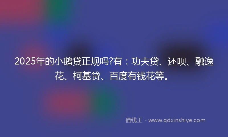 2025年的小鹅贷正规吗?有：功夫贷、还呗、融逸花、柯基贷、百度有钱花等。
