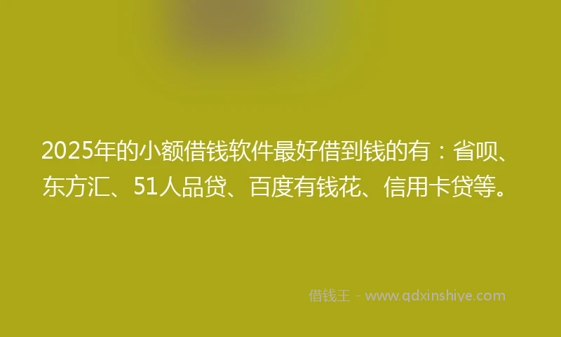 2025年的小额借钱软件最好借到钱的有：省呗、东方汇、51人品贷、百度有钱花、信用卡贷等。