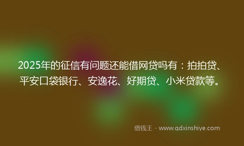 2025年的征信有问题还能借网贷吗有：拍拍贷、平安口袋银行、安逸花、好期贷、小米贷款等。