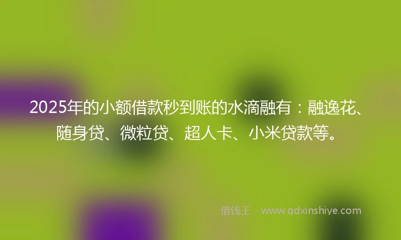 2025年的小额借款秒到账的水滴融有：融逸花、随身贷、微粒贷、超人卡、小米贷款等。