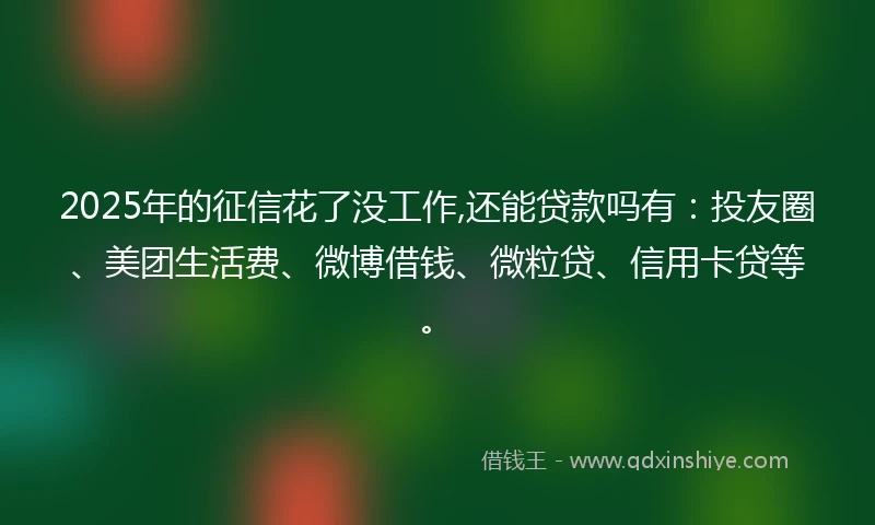 2025年的征信花了没工作,还能贷款吗有：投友圈、美团生活费、微博借钱、微粒贷、信用卡贷等。