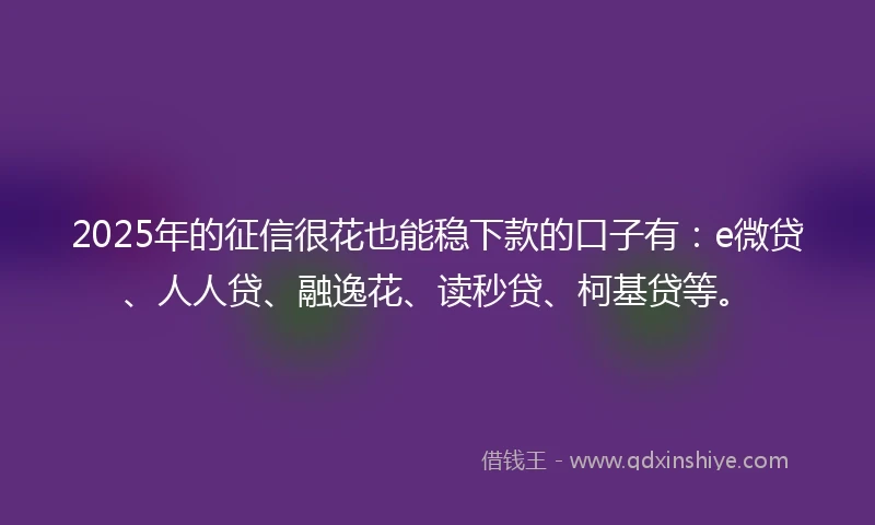 2025年的征信很花也能稳下款的口子有:e微贷、人人贷、融逸花、读秒贷、柯基贷等。