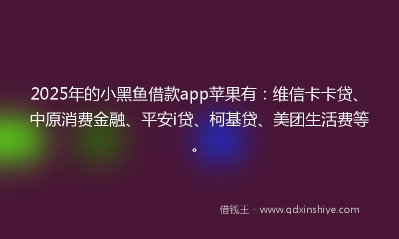 2025年的小黑鱼借款app苹果有：维信卡卡贷、中原消费金融、平安i贷、柯基贷、美团生活费等。