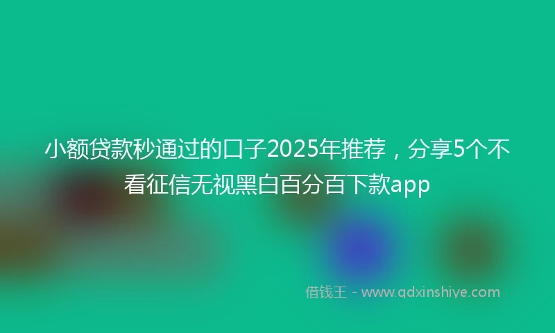 小额贷款秒通过的口子2025年推荐，分享5个不看征信无视黑白百分百下款app
