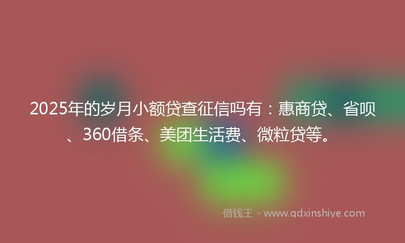 2025年的岁月小额贷查征信吗有：惠商贷、省呗、360借条、美团生活费、微粒贷等。