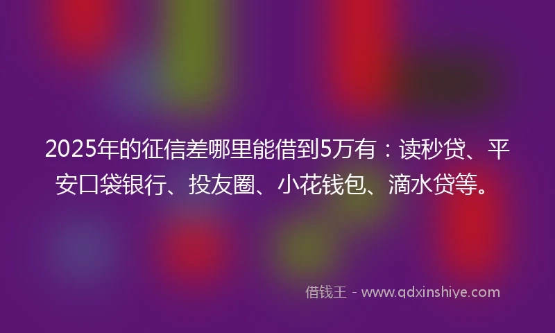 2025年的征信差哪里能借到5万有：读秒贷、平安口袋银行、投友圈、小花钱包、滴水贷等。