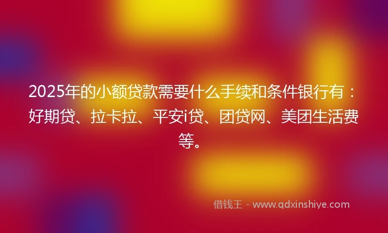 2025年的小额贷款需要什么手续和条件银行有：好期贷、拉卡拉、平安i贷、团贷网、美团生活费等。