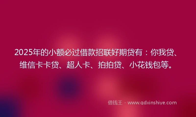 2025年的小额必过借款招联好期贷有：你我贷、维信卡卡贷、超人卡、拍拍贷、小花钱包等。