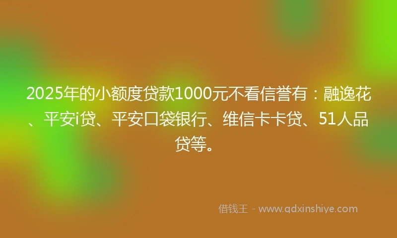 2025年的小额度贷款1000元不看信誉有：融逸花、平安i贷、平安口袋银行、维信卡卡贷、51人品贷等。