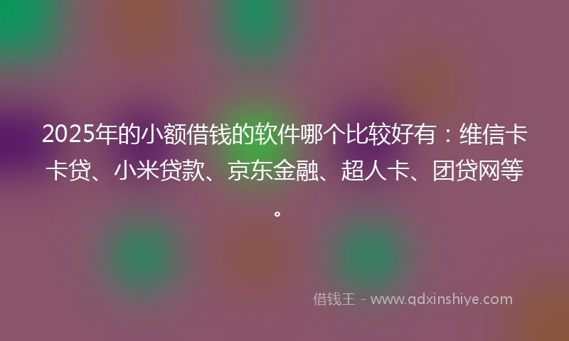 2025年的小额借钱的软件哪个比较好有：维信卡卡贷、小米贷款、京东金融、超人卡、团贷网等。