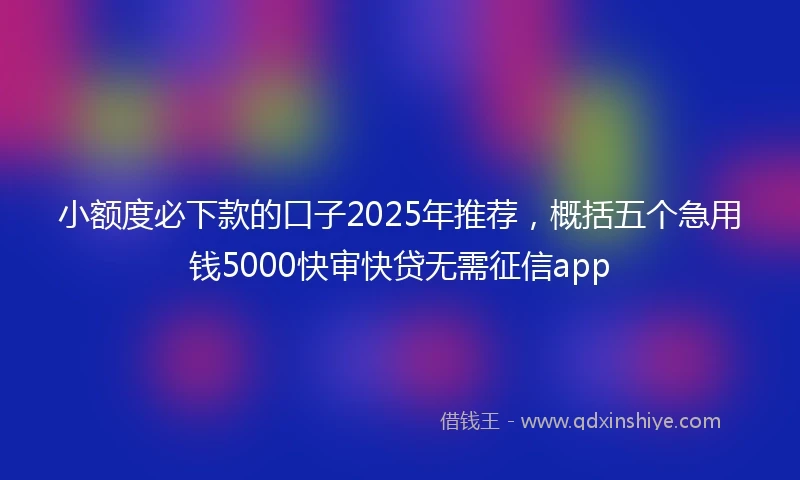小额度必下款的口子2025年推荐，概括五个急用钱5000快审快贷无需征信app