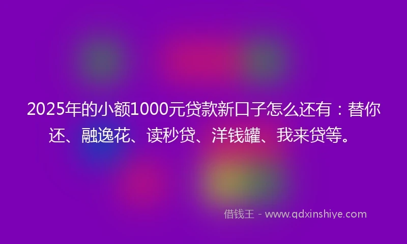 2025年的小额1000元贷款新口子怎么还有：替你还、融逸花、读秒贷、洋钱罐、我来贷等。