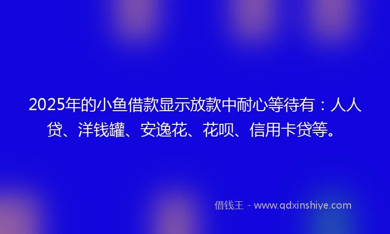 2025年的小鱼借款显示放款中耐心等待有：人人贷、洋钱罐、安逸花、花呗、信用卡贷等。