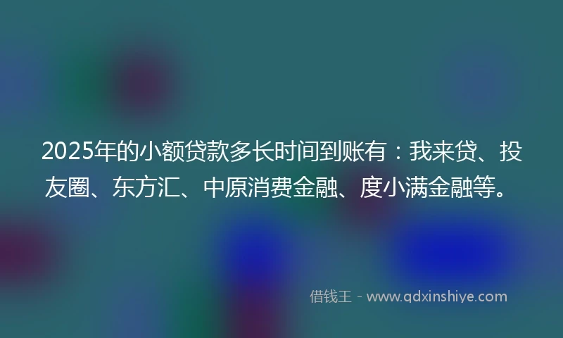 2025年的小额贷款多长时间到账有：我来贷、投友圈、东方汇、中原消费金融、度小满金融等。