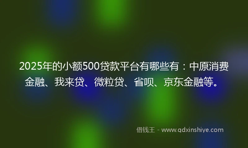 2025年的小额500贷款平台有哪些有：中原消费金融、我来贷、微粒贷、省呗、京东金融等。