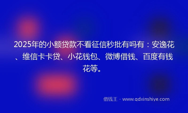 2025年的小额贷款不看征信秒批有吗有：安逸花、维信卡卡贷、小花钱包、微博借钱、百度有钱花等。