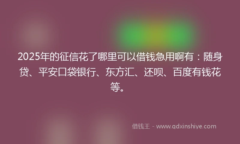 2025年的征信花了哪里可以借钱急用啊有:随身贷、平安口袋银行、东方汇、还呗、百度有钱花等。