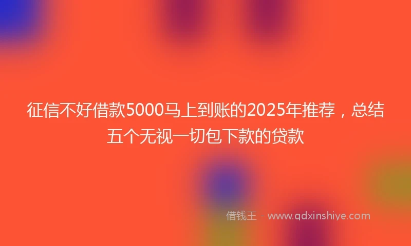 征信不好借款5000马上到账的2025年推荐，总结五个无视一切包下款的贷款
