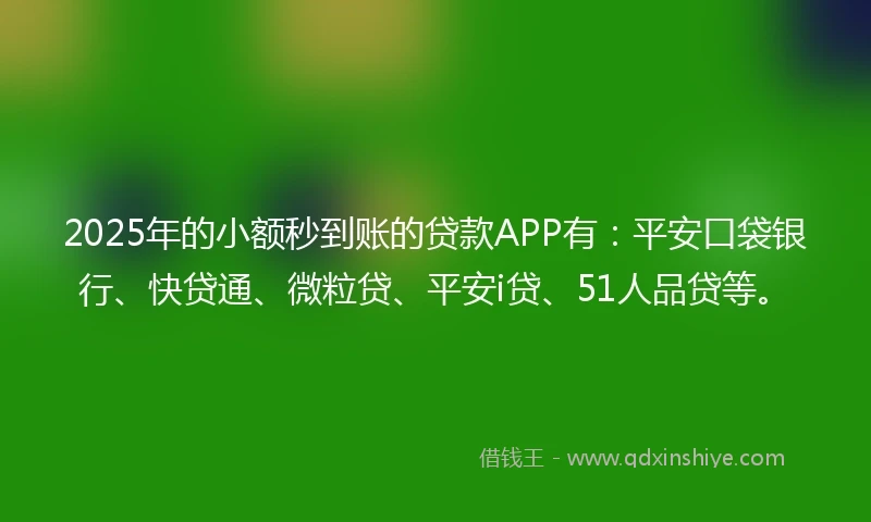 2025年的小额秒到账的贷款APP有：平安口袋银行、快贷通、微粒贷、平安i贷、51人品贷等。