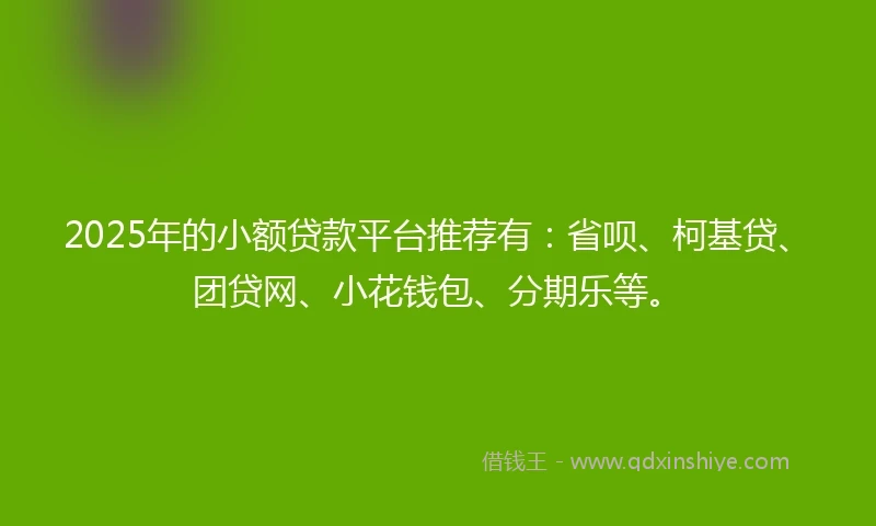 2025年的小额贷款平台推荐有：省呗、柯基贷、团贷网、小花钱包、分期乐等。