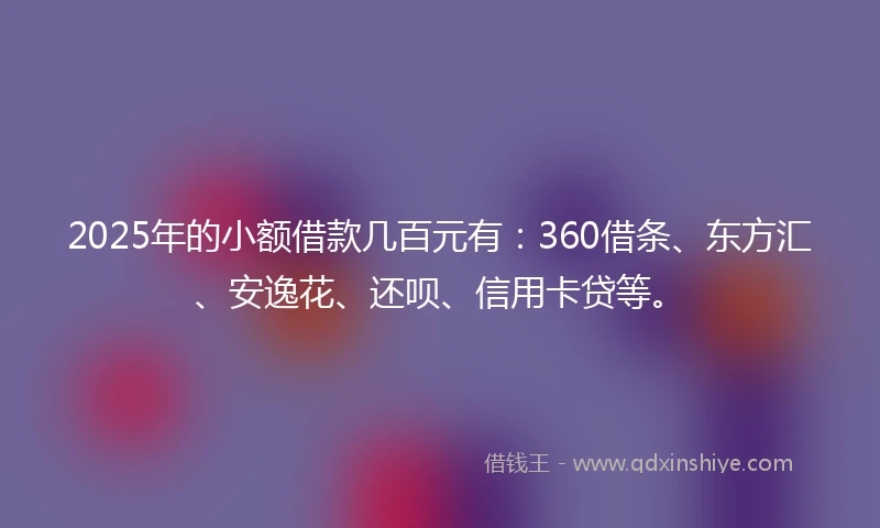 2025年的小额借款几百元有：360借条、东方汇、安逸花、还呗、信用卡贷等。
