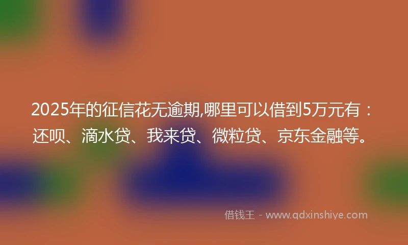 2025年的征信花无逾期,哪里可以借到5万元有：还呗、滴水贷、我来贷、微粒贷、京东金融等。