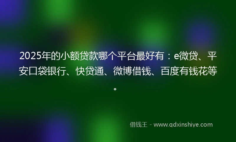 2025年的小额贷款哪个平台最好有：e微贷、平安口袋银行、快贷通、微博借钱、百度有钱花等。