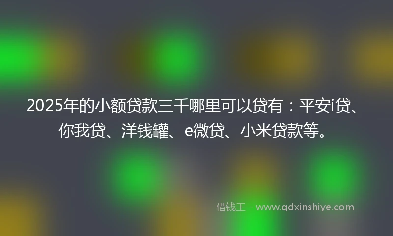 2025年的小额贷款三千哪里可以贷有：平安i贷、你我贷、洋钱罐、e微贷、小米贷款等。
