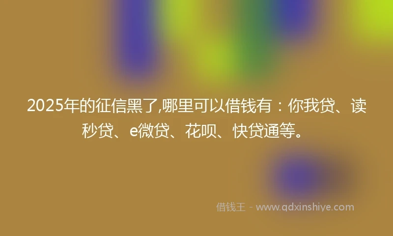 2025年的征信黑了,哪里可以借钱有：你我贷、读秒贷、e微贷、花呗、快贷通等。