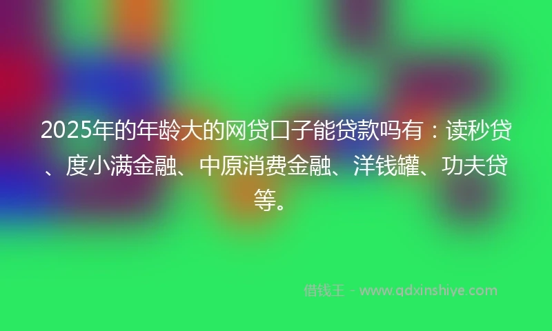 2025年的年龄大的网贷口子能贷款吗有：读秒贷、度小满金融、中原消费金融、洋钱罐、功夫贷等。