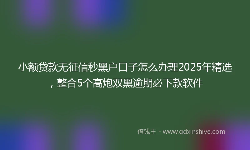 小额贷款无征信秒黑户口子怎么办理2025年精选，整合5个高炮双黑逾期必下款软件