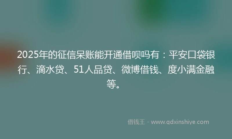 2025年的征信呆账能开通借呗吗有：平安口袋银行、滴水贷、51人品贷、微博借钱、度小满金融等。