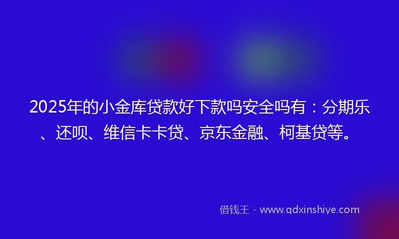 2025年的小金库贷款好下款吗安全吗有：分期乐、还呗、维信卡卡贷、京东金融、柯基贷等。