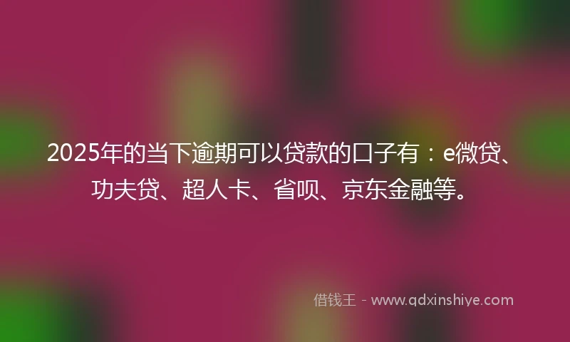 2025年的当下逾期可以贷款的口子有：e微贷、功夫贷、超人卡、省呗、京东金融等。