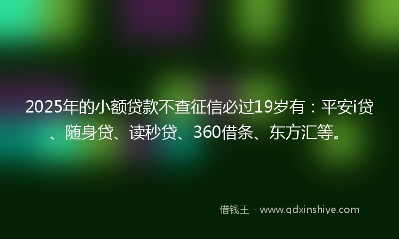 2025年的小额贷款不查征信必过19岁有：平安i贷、随身贷、读秒贷、360借条、东方汇等。