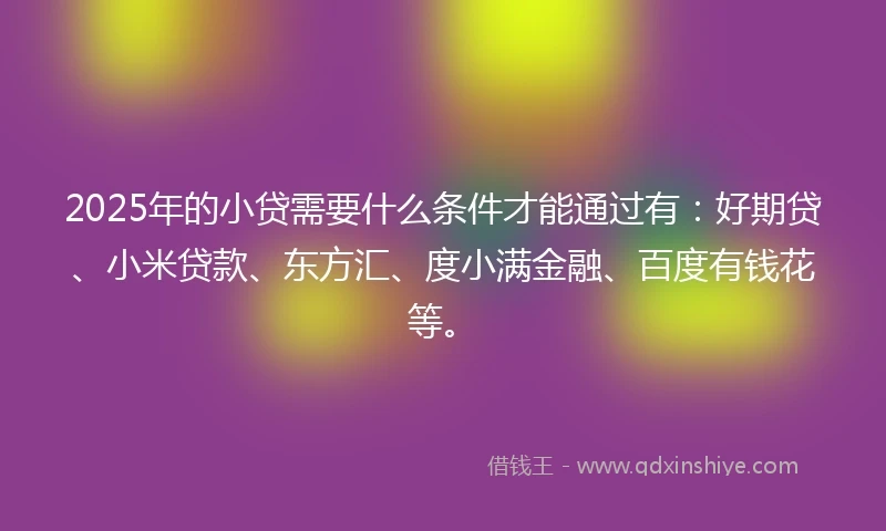2025年的小贷需要什么条件才能通过有：好期贷、小米贷款、东方汇、度小满金融、百度有钱花等。