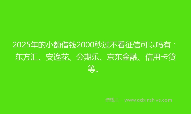 2025年的小额借钱2000秒过不看征信可以吗有：东方汇、安逸花、分期乐、京东金融、信用卡贷等。