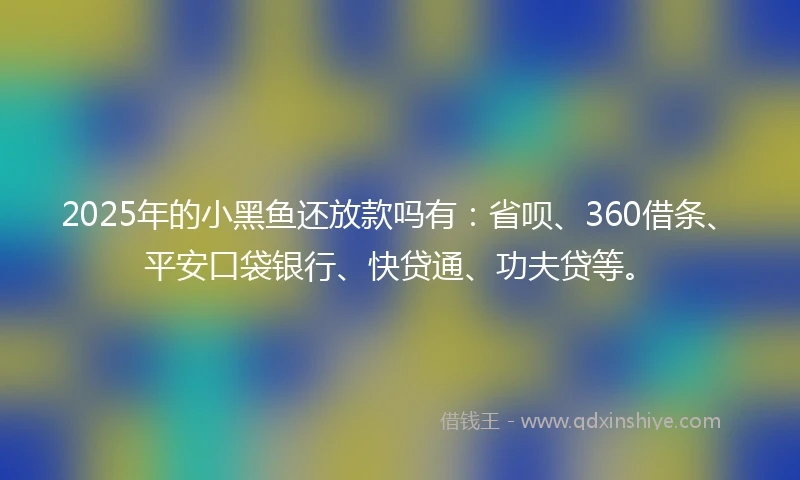2025年的小黑鱼还放款吗有：省呗、360借条、平安口袋银行、快贷通、功夫贷等。