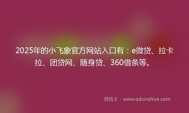 2025年的小飞象官方网站入口有：e微贷、拉卡拉、团贷网、随身贷、360借条等。